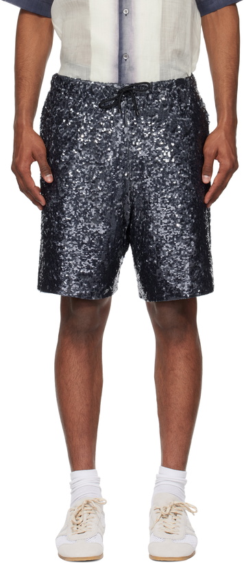 Photo: Dries Van Noten Navy Sequinned Shorts