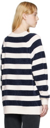 Pushbutton White Striped Sweater