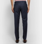 Hugo Boss - Navy Cropped Slim-Fit Checked Wool Trousers - Blue