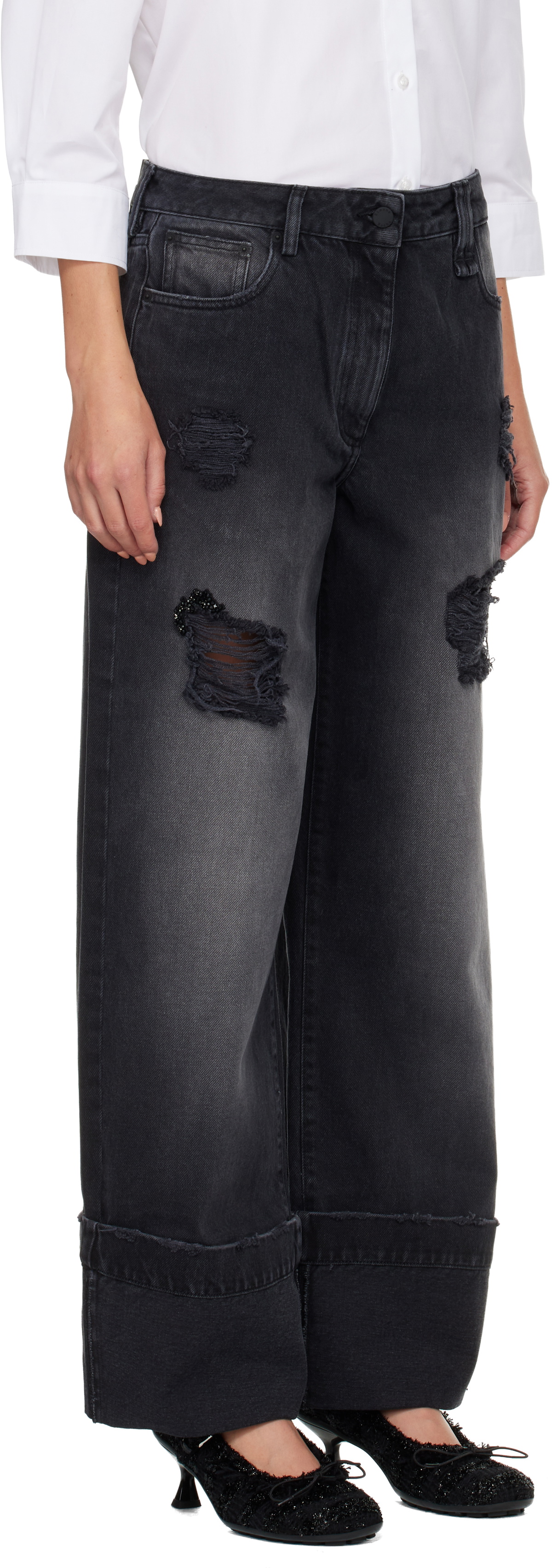 Simone Rocha Black Embellished Straight Leg Jeans