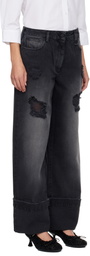 Simone Rocha Black Embellished Straight Leg Jeans