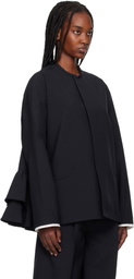 AO Yes Navy Round Collar Ruffle Blazer