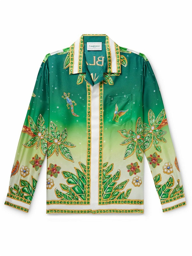 Photo: Casablanca - Joyaux D’Afrique Convertible-Collar Logo-Print Silk-Twill Shirt - Green