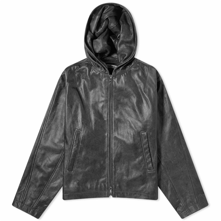 Photo: Cole Buxton Men's Hooded Leather Jacket in Cracked Black