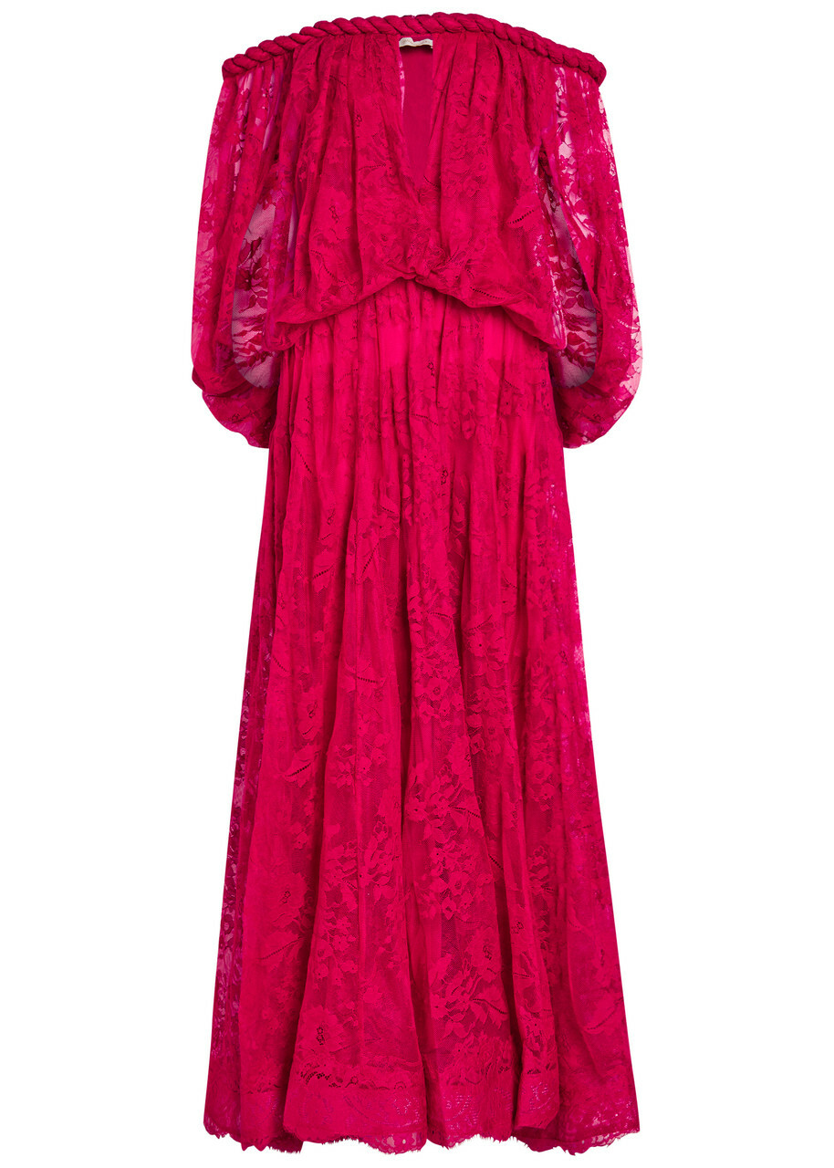 Zimmermann Luna Off-the-shoulder Lace Gown Fuchsia