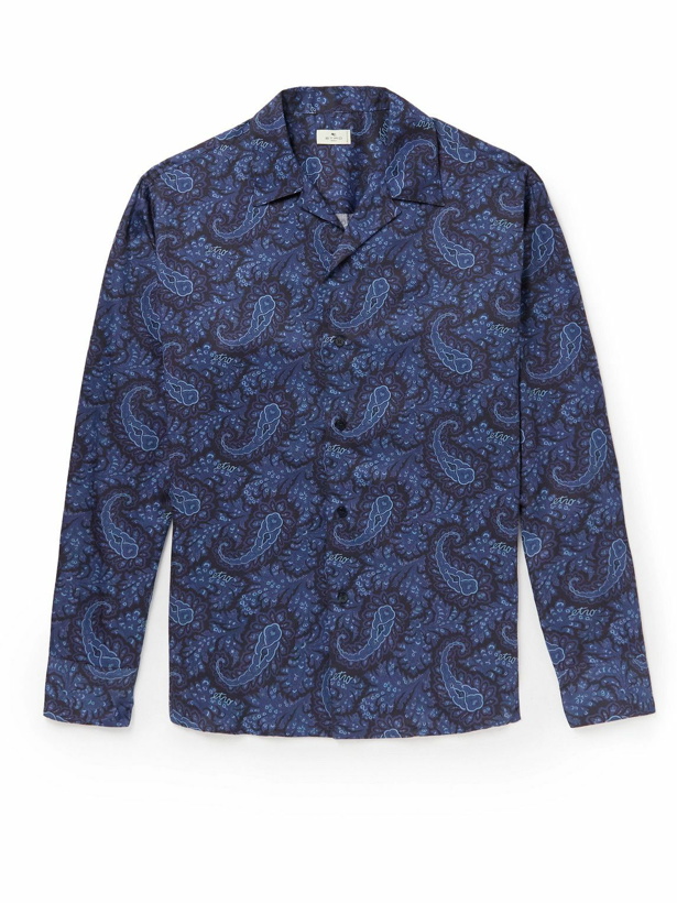 Photo: Etro - Camp-Collar Paisley-Print Cotton-Poplin Shirt - Blue