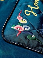 KAPITAL - Embroidered Padded Cotton-Velvet and Satin Bomber Jacket - Blue