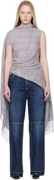 Jean Paul Gaultier Gray Back Closure Scarf Draped Blouse