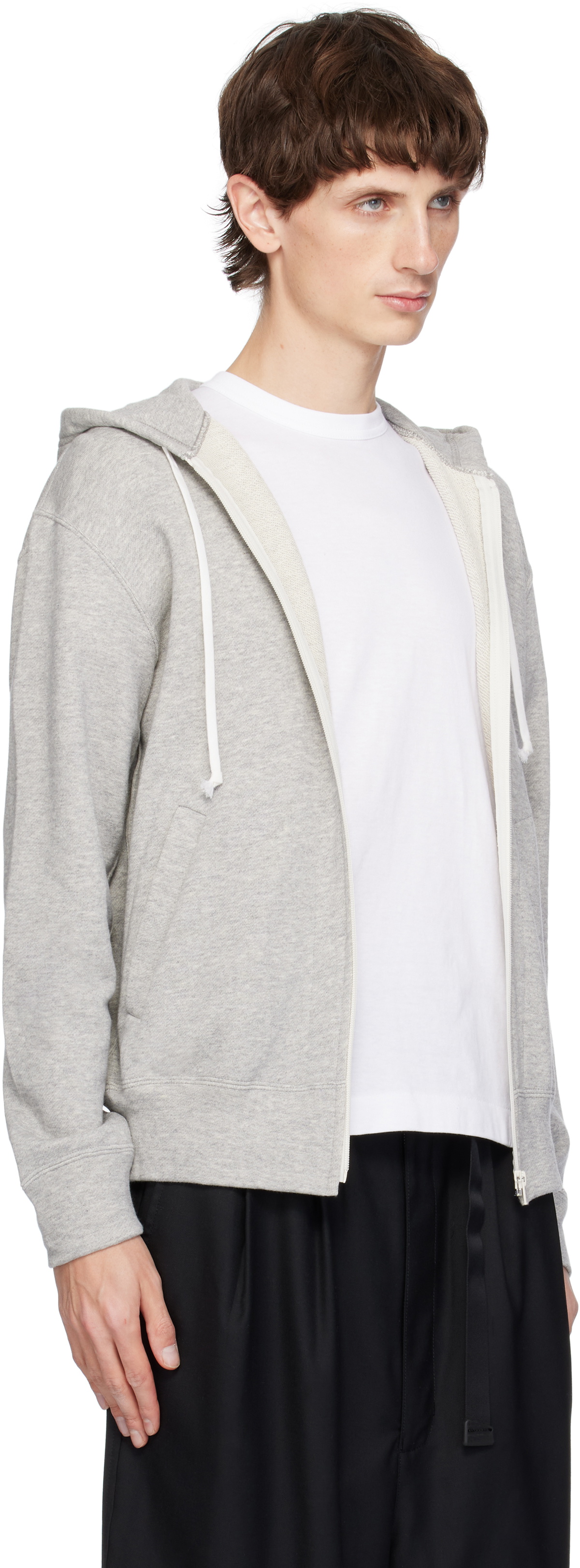 COMME des GARÇONS PLAY Gray Zip Red Heart On Back Hoodie