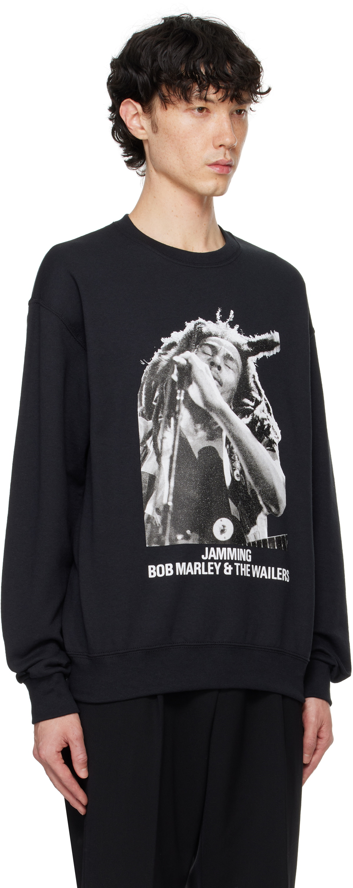 BOB MARLEY × WACKOMARIA CREW NECK SWEAT WACKO MARIA Black Bob Marley Crewneck Sweatshirt Wacko Maria