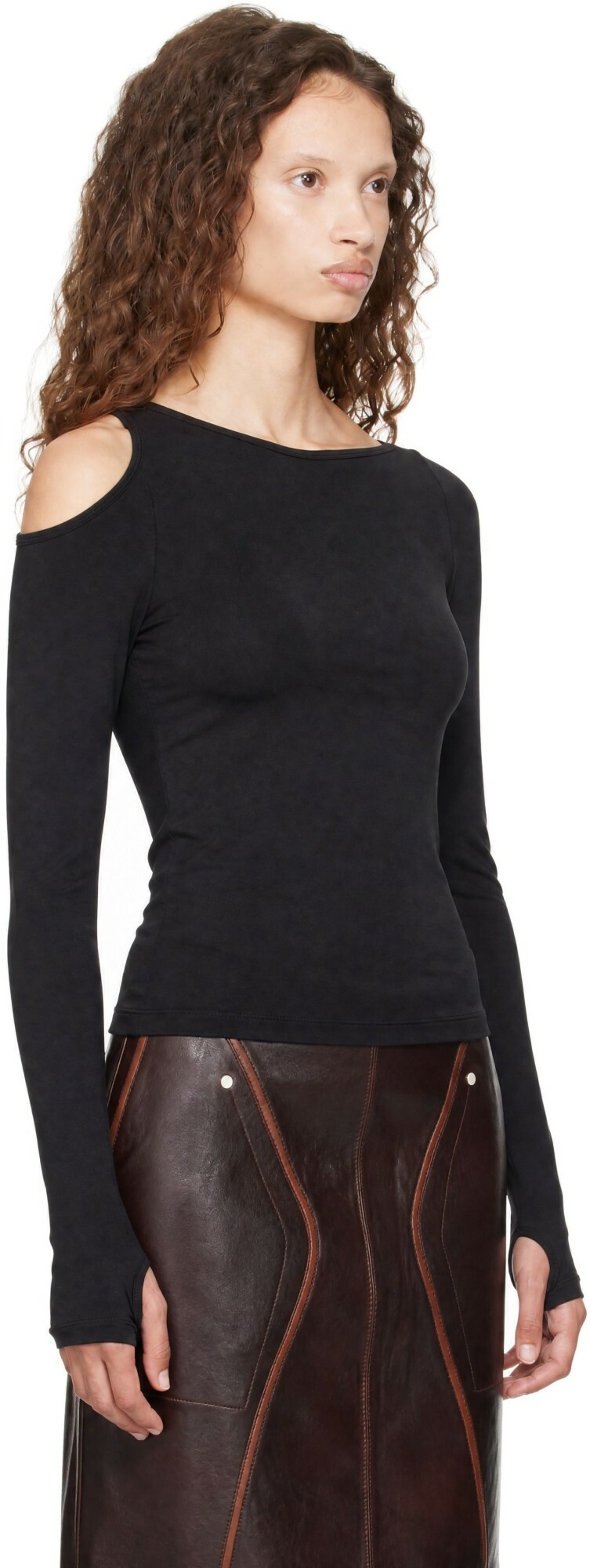 Helmut Lang Black Asymmetric Long-Sleeve Top