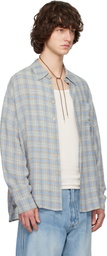 Solid Homme Blue Viscose Linen Check Shirt