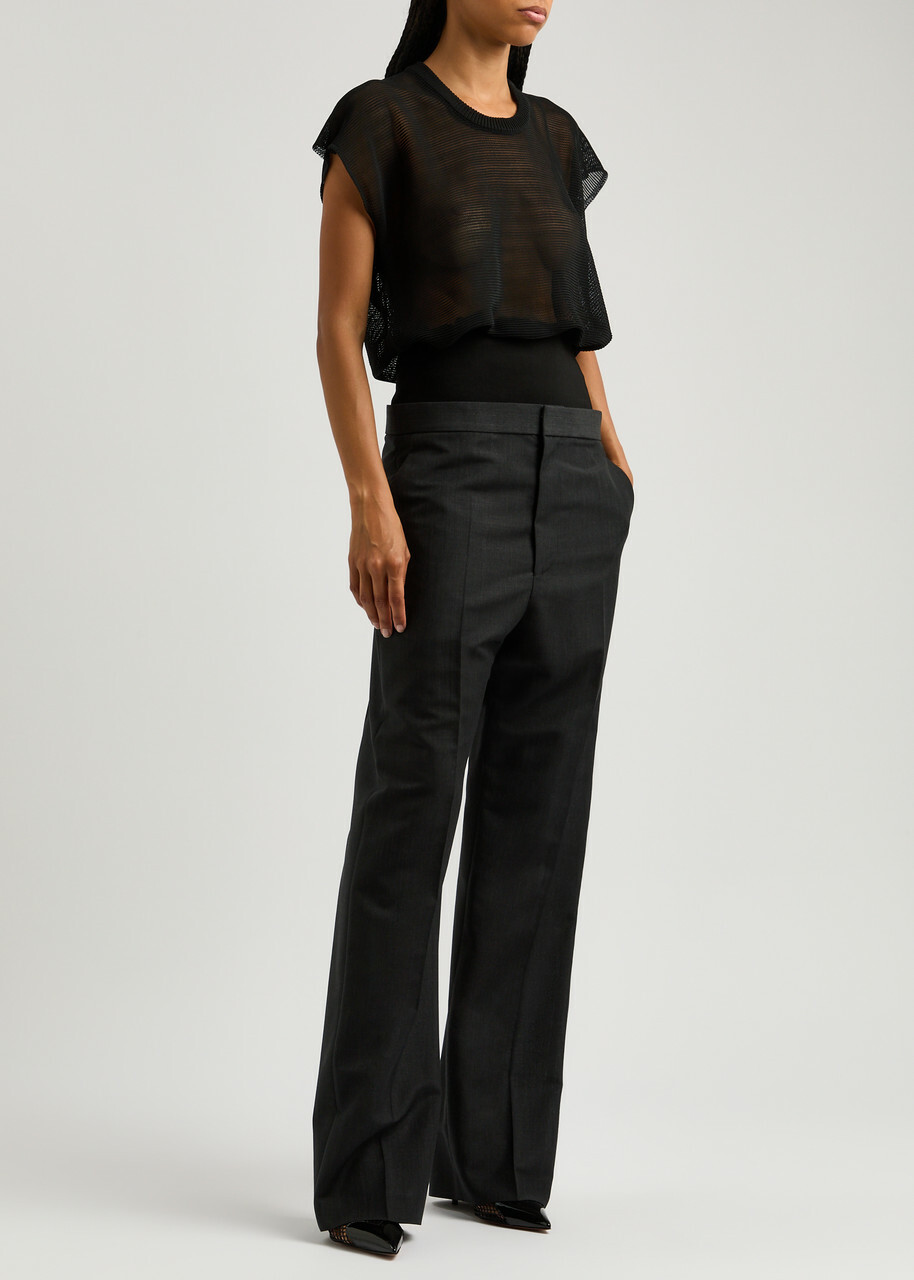 Alaïa Ribbed Sheer Cotton-blend Bodysuit Black