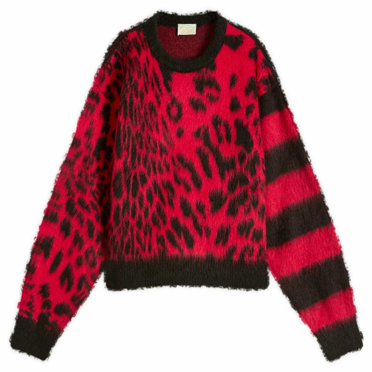 Aries Men's Brushed Leopard Jumper in Red/Brown