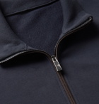 Ermenegildo Zegna - Suede-Trimmed Loopback Cotton-Blend Jersey Zip-Up Sweatshirt - Blue