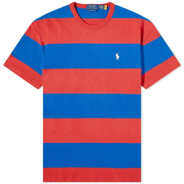 Photo: Polo Ralph Lauren Men's Block Stripe T-Shirt in Post Red/Blue Saturn