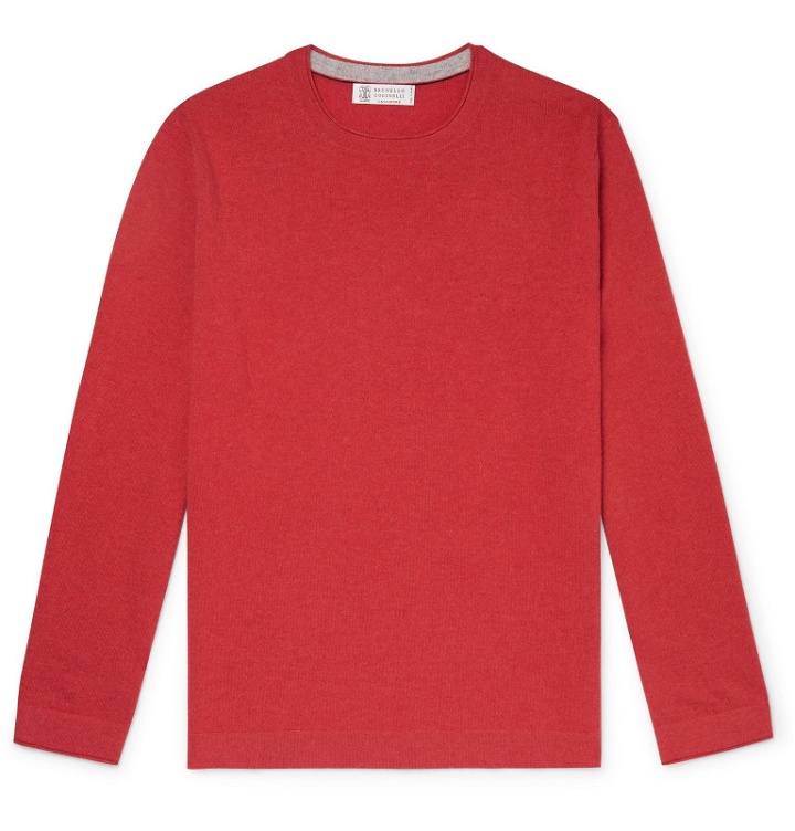 Photo: Brunello Cucinelli - Contrast-Tipped Cashmere Sweater - Red
