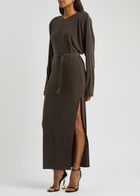 Norma Kamali Belted Stretch-jersey Maxi Dress Dark Brown