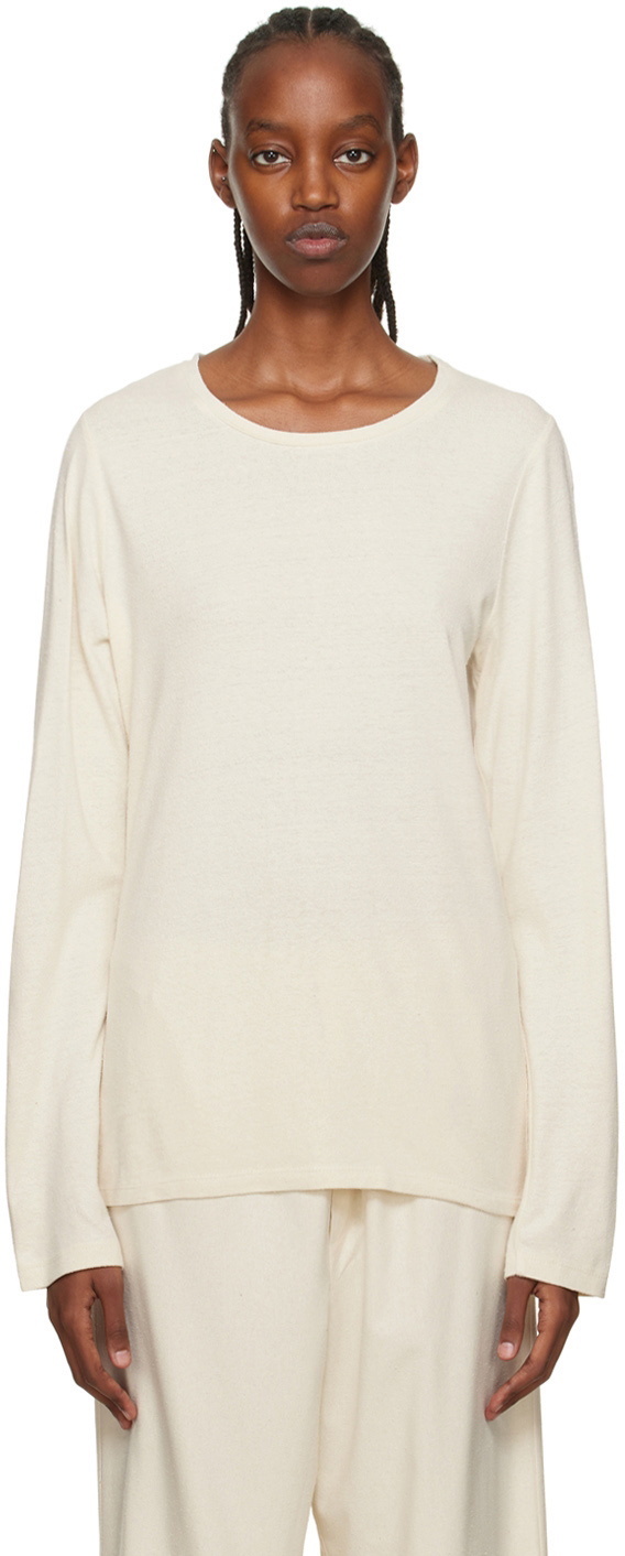 Baserange Off-White Silk Long Sleeve T-Shirt Baserange