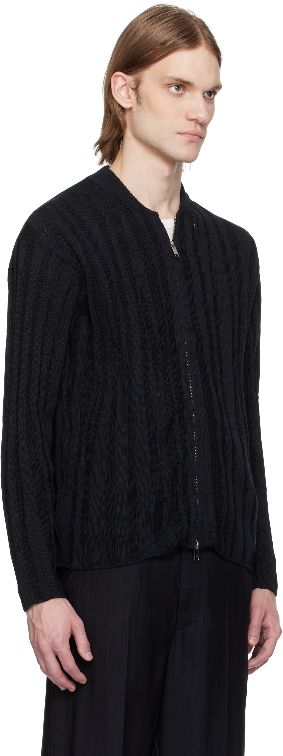 YOKE Black Roundum Rib Zip Knit Jacket