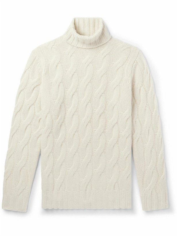 Photo: Thom Sweeney - Cable-Knit Cashmere Rollneck Sweater - Neutrals