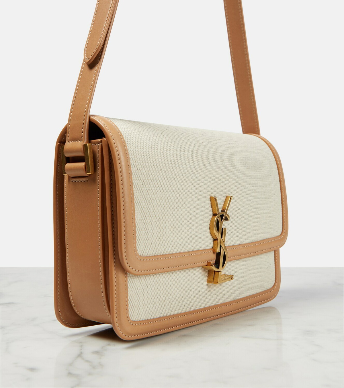 Saint Laurent Solferino Medium Canvas Crossbody Bag in Natural