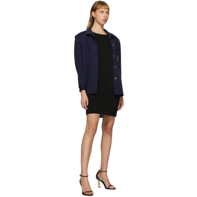 Saint Laurent Navy Embroidered Monogramme Cardigan