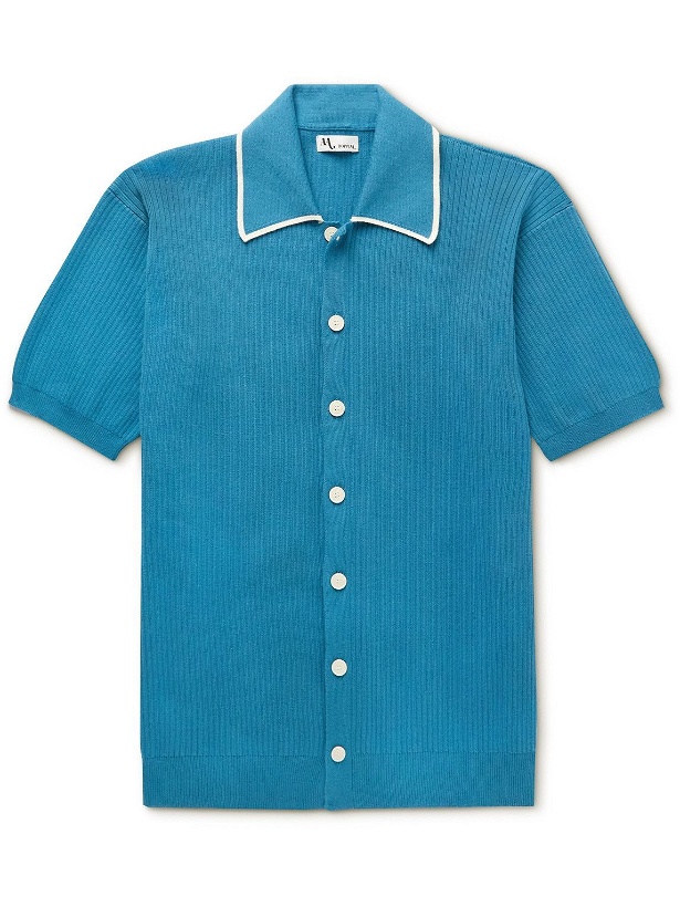 Photo: DOPPIAA - Aaddis Ribbed Cotton Shirt - Blue