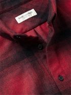 SAINT LAURENT - Button-Down Collar Checked Wool-Blend Shirt - Red