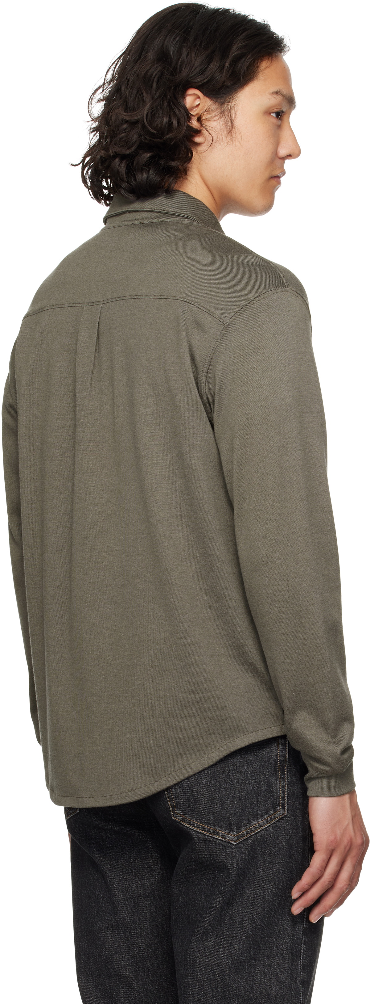 Lady White Co. Khaki Long-Sleeve Jersey Button Down Shirt