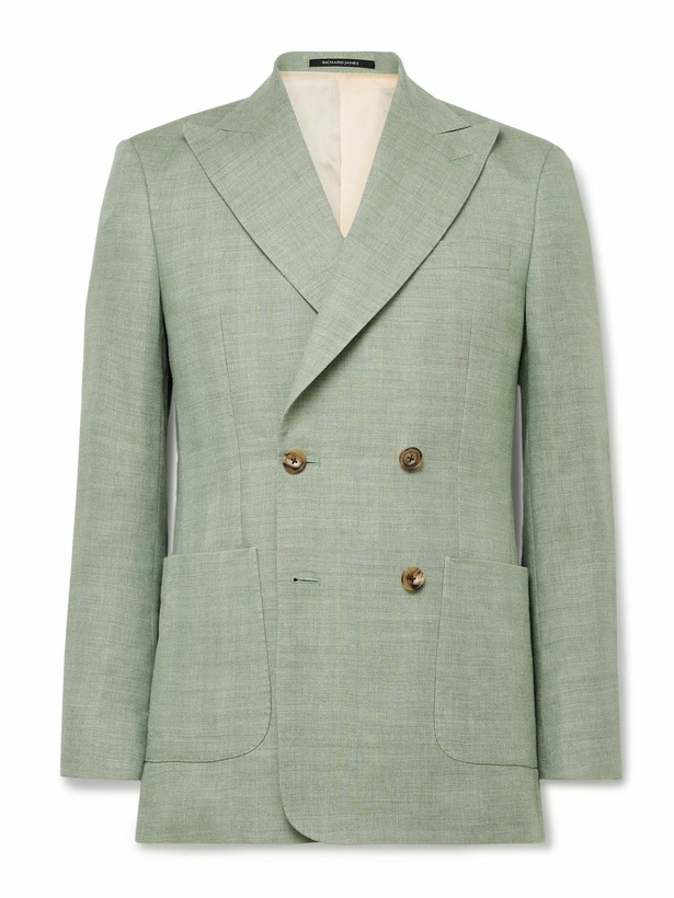 Photo: Richard James - Hepworth Double-Breasted Herringbone Linen and Wool-Blend Suit Jacket - Green