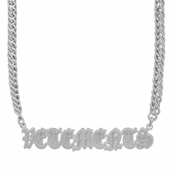 Photo: Vetements Men's Gothic Logo Necklace in Silver