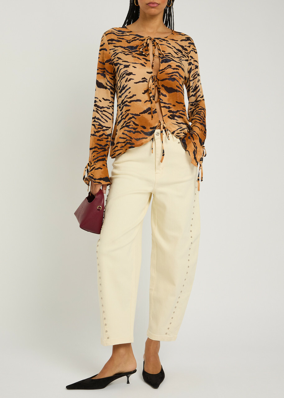 Never Fully Dressed Studded Barrel-leg Jeans Ecru