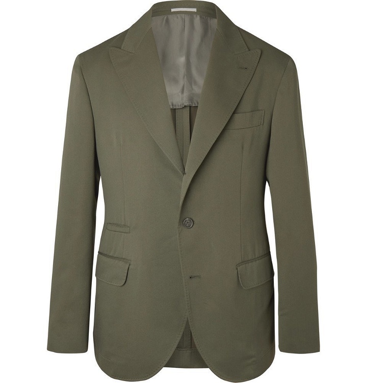 Photo: Brunello Cucinelli - Army-Green Wool and Cotton-Blend Twill Suit Jacket - Green