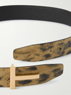 TOM FORD - 4cm Reversible Distressed Leopard-Print Full-Grain Leather Belt - Brown