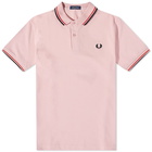 Fred Perry Men's Slim Fit Twin Tipped Polo Shirt in Chalk Pink/Washed Red/Blue