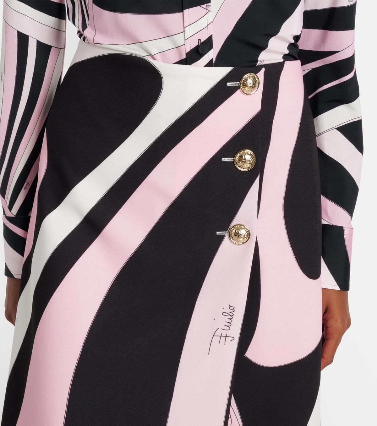 スカート Emilio Pucci Black Cady Wrap Skirt With Button Closure Emilio Pucci Embellished Cady Midi Wrap Skirt in Black | Lyst