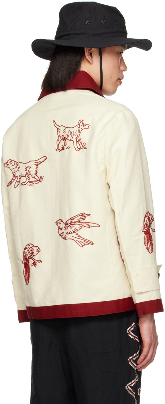 HARAGO Off-White & Burgundy Beaded Jacket