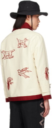 HARAGO Off-White & Burgundy Beaded Jacket