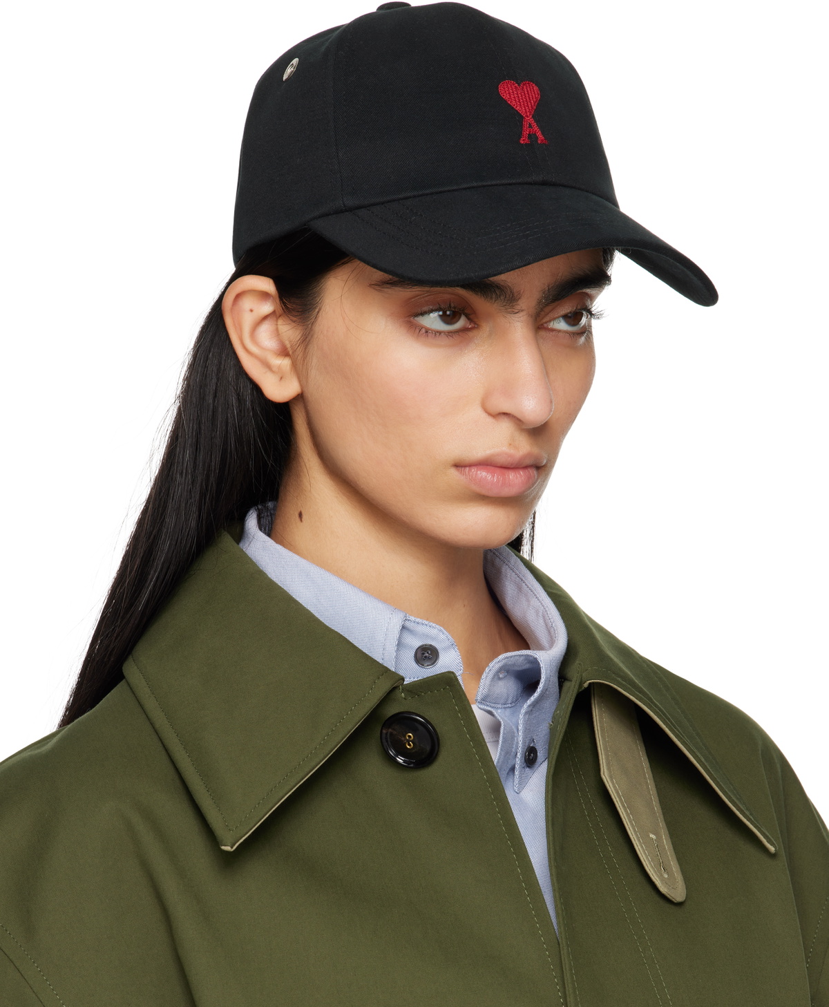 AMI Paris Black Cotton Ami de Coeur Embroidery Cap