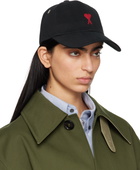 AMI Paris Black Cotton Ami de Coeur Embroidery Cap