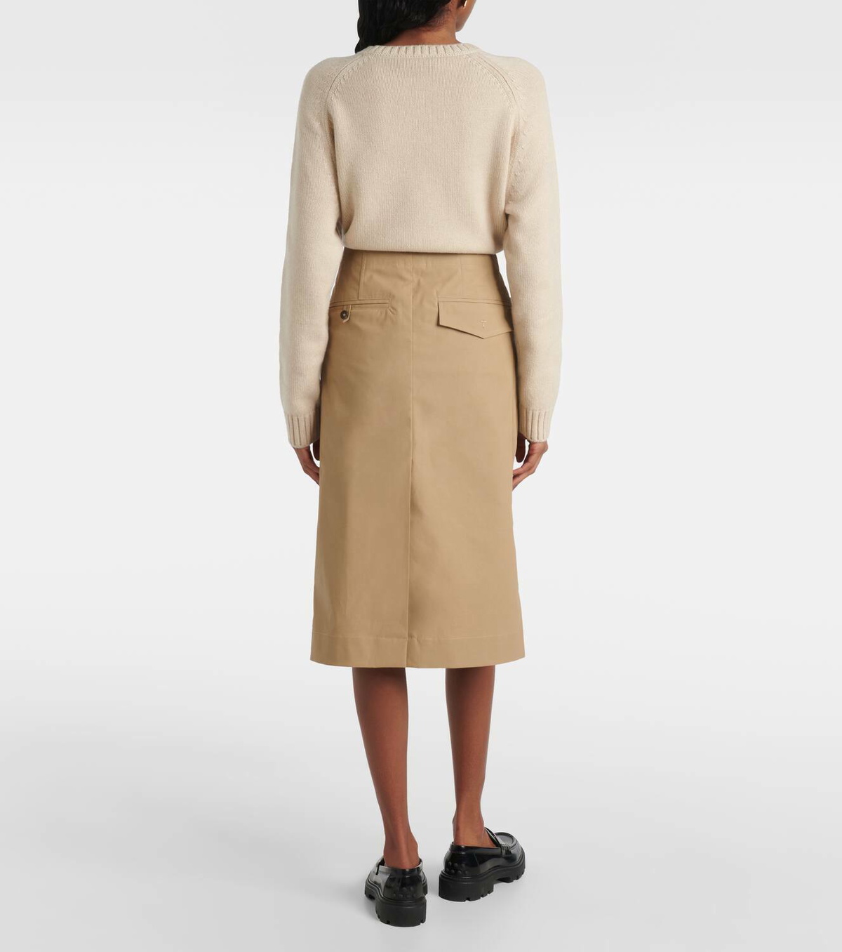 Tod's Tie-detail coated cotton midi skirt