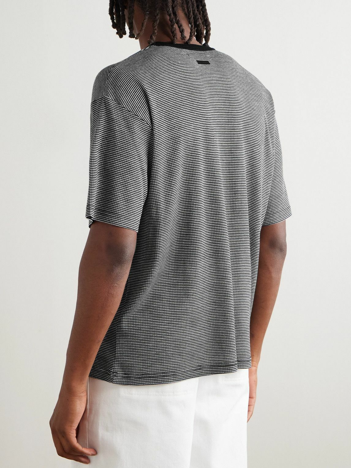 ssstein - Striped Super 120s Wool T-Shirt - Black