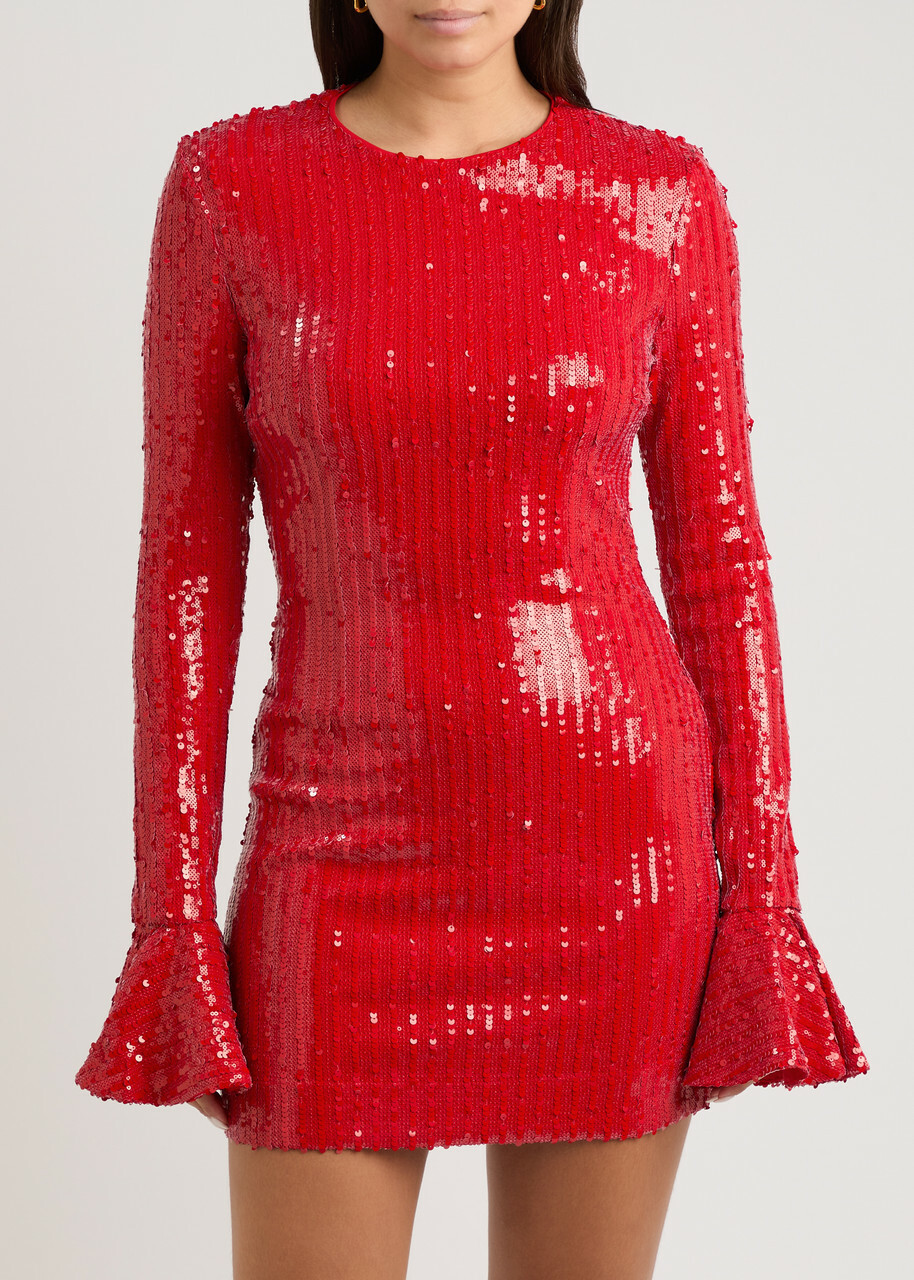 Rotate Sunday Sequin-embellished Tulle Mini Dress Red 34 (UK6 / XS)