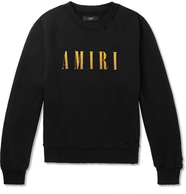 Photo: AMIRI - Distressed Logo-Print Loopback Cotton-Jersey Sweatshirt - Black