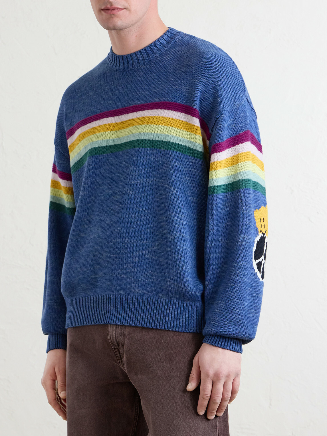 KAPITAL - Peckish Rainbow Striped Cotton and Wool-Blend Sweater - Blue