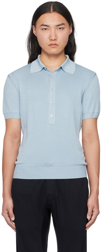 Photo: TOM FORD Blue Spread Collar Polo