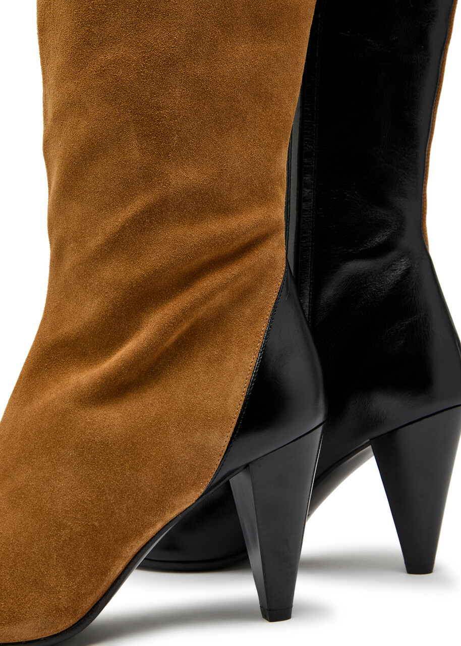 Khaite Harvey 85 Suede and Leather Over-the-knee Boots Black And Caramel
