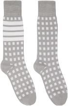 Thom Browne Gray Gingham 4-Bar Socks