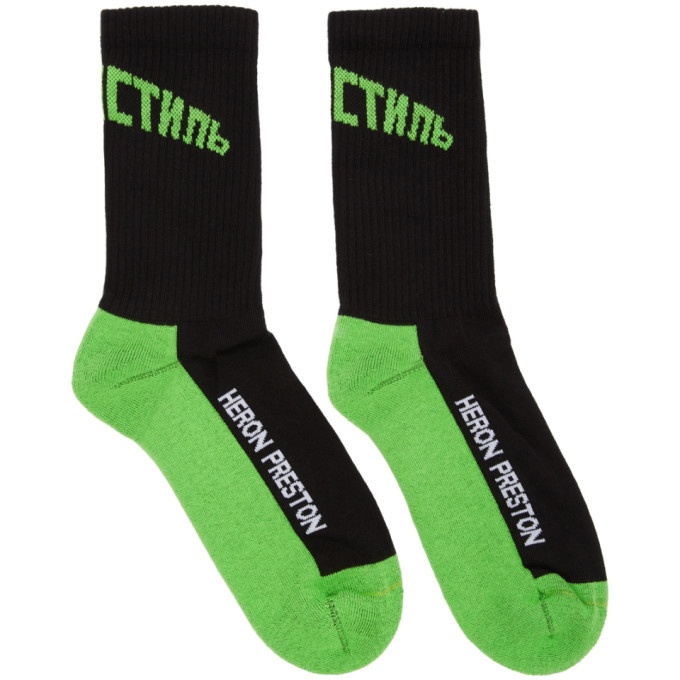 Photo: Heron Preston Black and Green Logo Socks